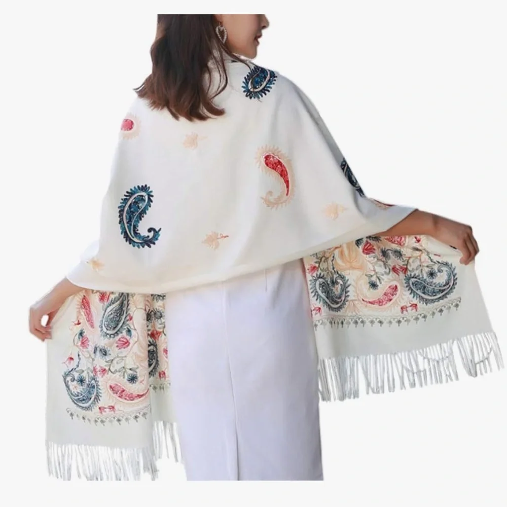 Urban CoCo Women’s Embroidered Shawl Scarf Wraps Colorful Detailed Ethnic Design